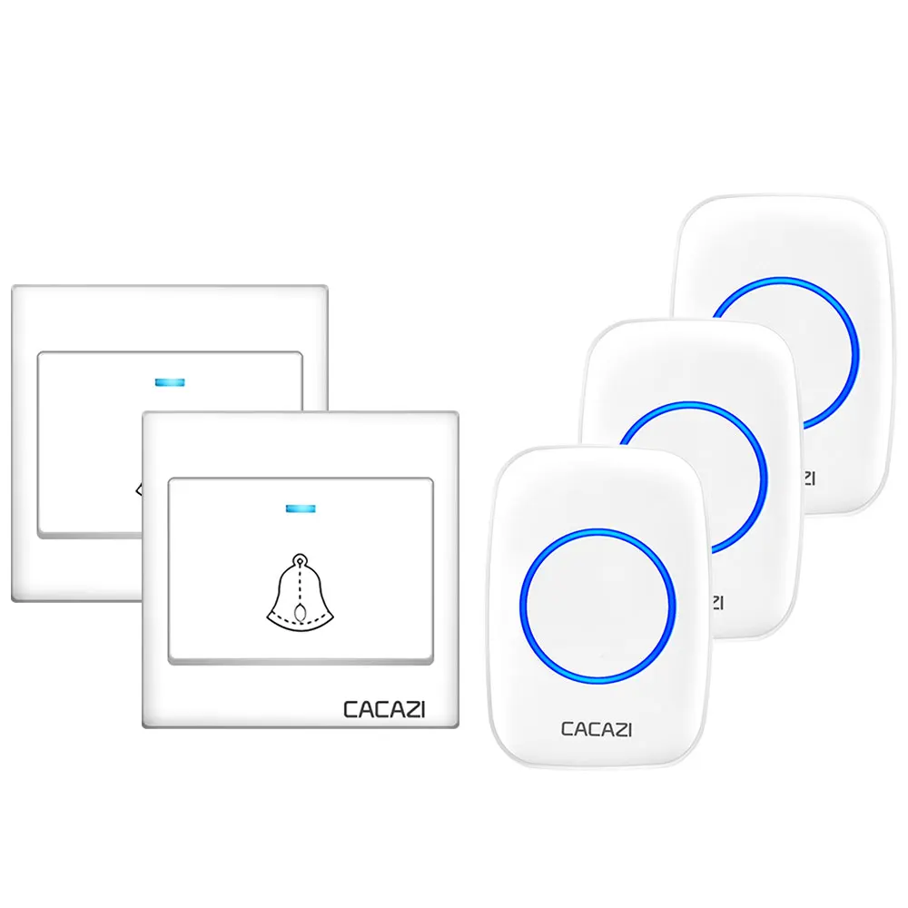 2 button 3 receiver Беспроводной дверной звонок CACAZI, водонепроницаемый, дистанционный, умный светодиодный светильник на 300 м, домашний дверной звонок, ЕС, США, Великобритания, вилка 36, звонок, 1 кнопка, 1 2 приемника - Цвет: 2 button 3 receiver