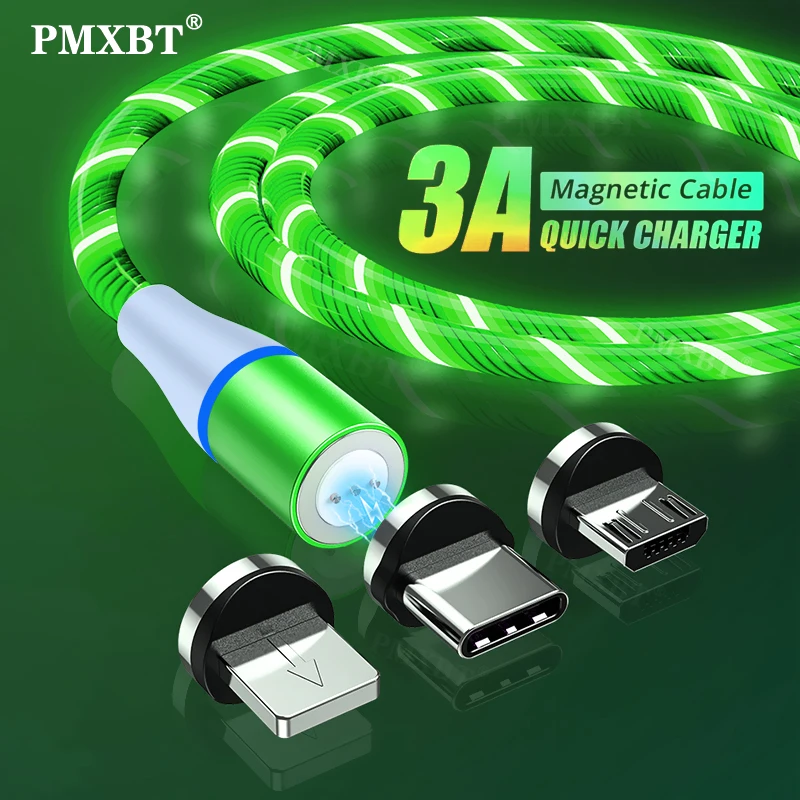 

New Glow LED Lighting 3A Fast Charging Magnetic USB Type C Cable Magnet Cable Micro USB Charger Wire For iPhone X Huawei Samsung