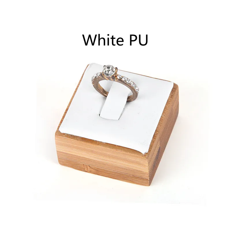 White PU Бамбуковые деревянные кожаные кольца Дисплей Стенд креативная коробка для демонстрации колец Держатель ювелирных изделий стенд - Цвет: White PU
