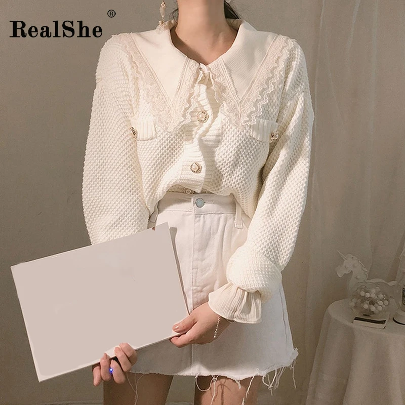 RealShe/женский кардиган 2019 с круглым вырезом и длинным рукавом-фонариком