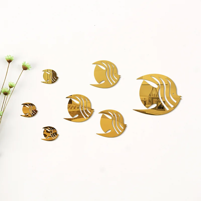 

7pcs Acrylic Tropical Fish Mirror Wall Stickers From Living Room Bedroom Bathroom Porch Home Background Wall Decoration Stickers
