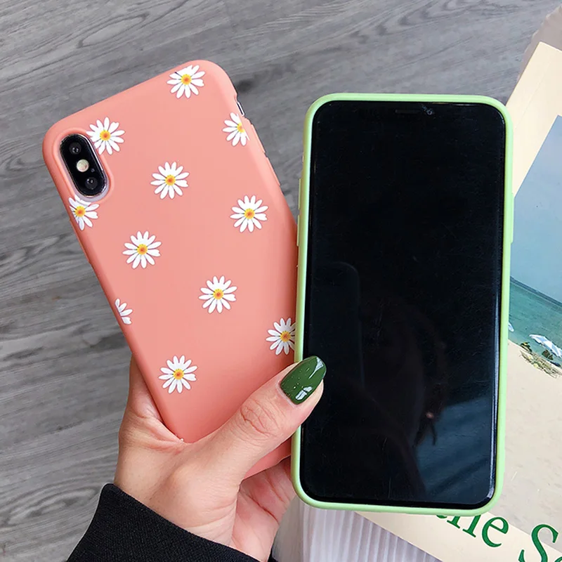 Мягкие телефонные чехлы Moskado карамельных цветов с ромашками для iPhone XS XR Max чехол 8 7