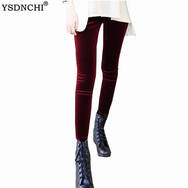 YSDNCHI Women Leggings Soft Solid Fashion Mid Knitted Velvet Leggins Cotton Pencil Pants Women's Autumn 1