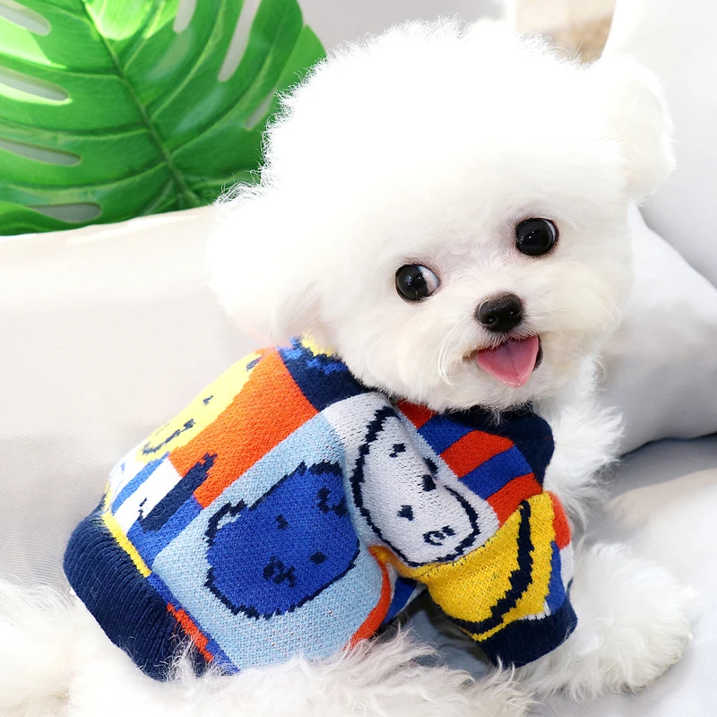 

Autumn and winter print open button pet sweater Teddy cat Bichon VIP Schnauzer Pomeranian Yorkshire terrier puppy clothes