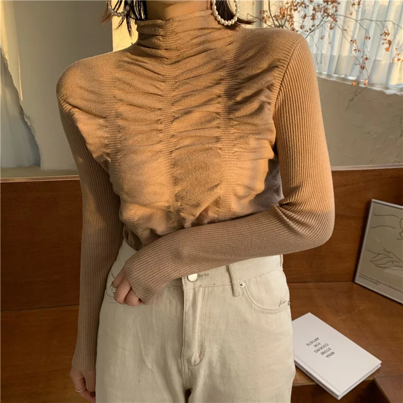 2022 Новые вязаные свитера с длинным рукавом Джемперы Женские Высокие эластичные
