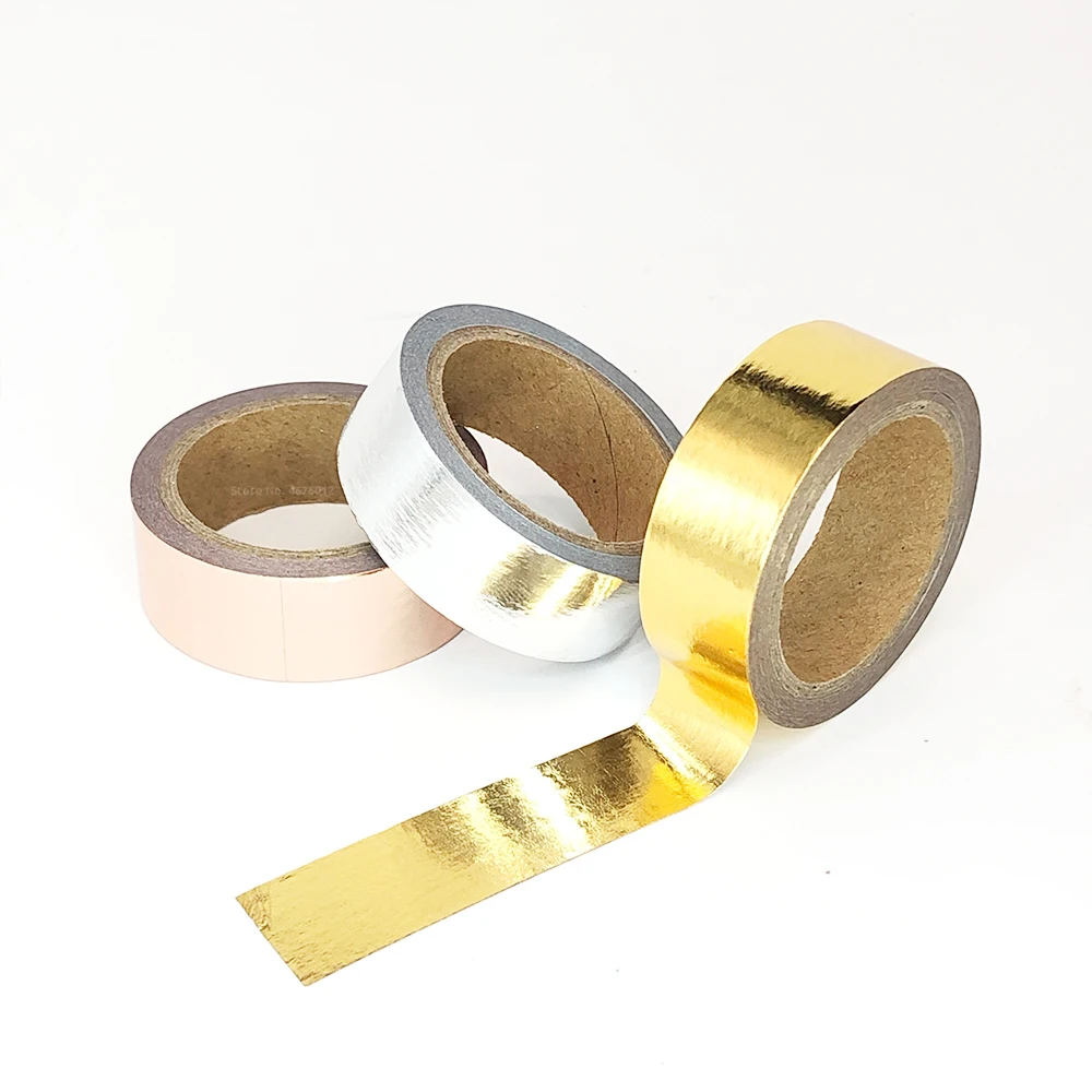 Маскировочная лента серебристая розовая золотистая однотонная 15 мм х 5 м |