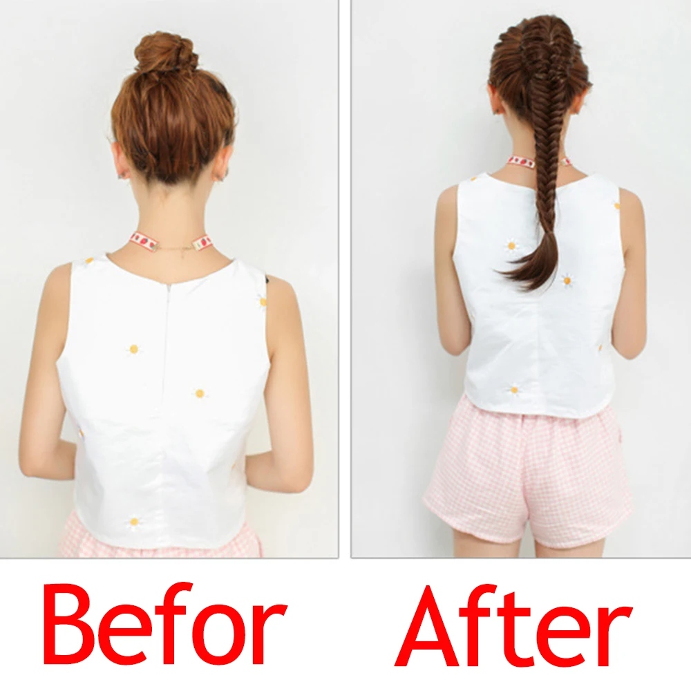 

XUANGUANG Braided Plait Fishtail Fishbone Drawstring Synthetic Ponytail For White Female Hairpiece Black, Brown