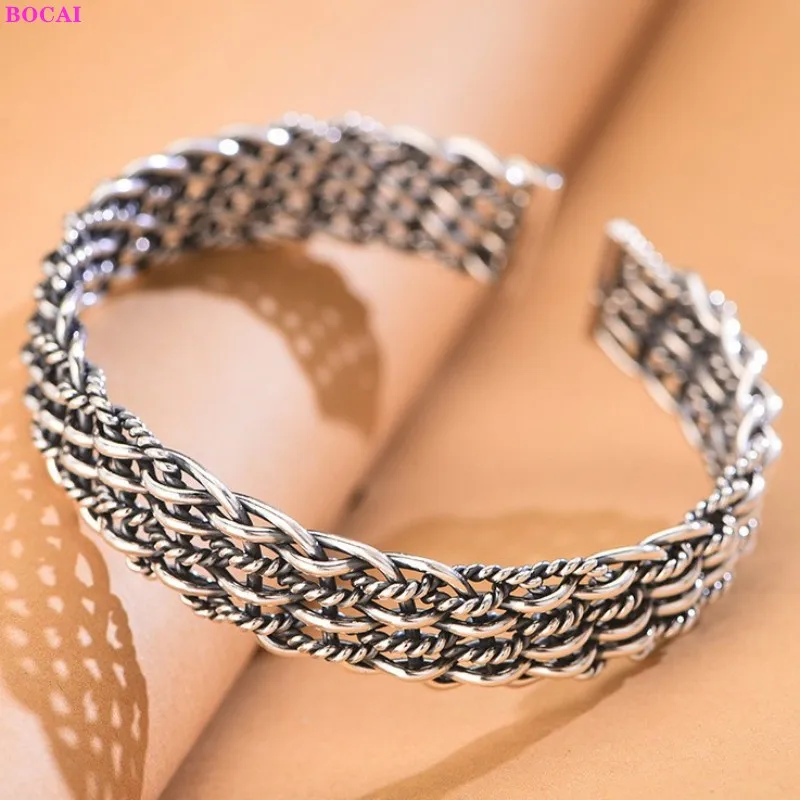 

BOCAI S999 Sterling Silver Bangle Retro Craft Hand Woven Twist Snake Bone Pure Argentum Personality Bracelets For Women Lovers