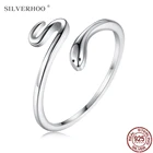 SILVERHOO Настоящее 925 стерлингового серебра Простые открытые Регулируемые кольца для Для женщин Змея Черный CZ коктейль палец ювелирное серебряное кольцо