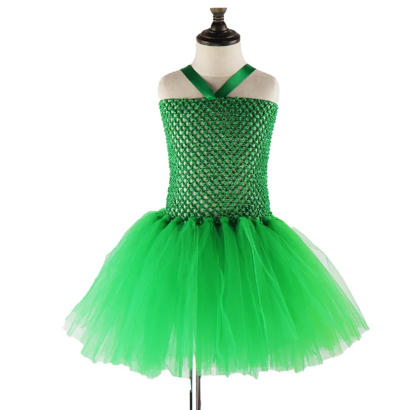Зеленый Tinkerbell Феи Бабочки Костюм Платье-пачка для девочек крылья дети Хэллоуин костюм День Святого Патрика платья Одежда для девочек