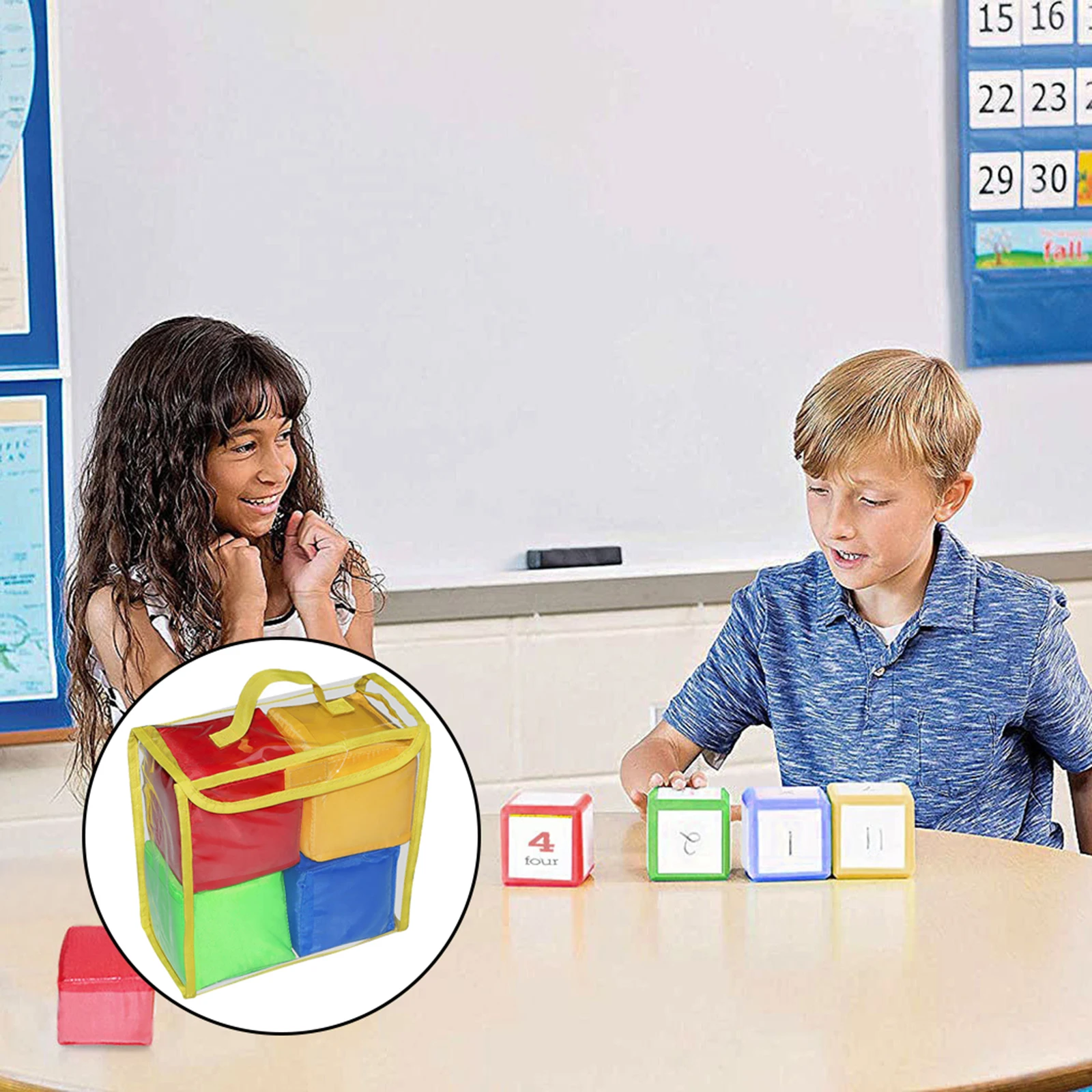 

4pcs 4inch Playing Game Dices Soft Foam Cubes with Clear Pockets Diy Learning Cubes for All Subjects