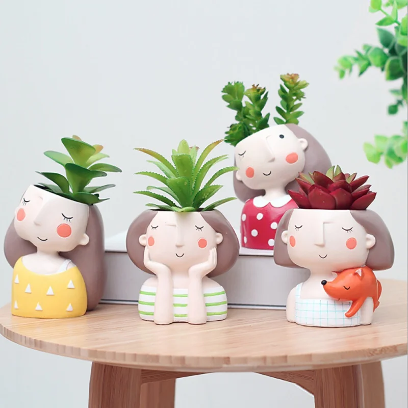 

High Quality Cute Creative Resin Meat Pot Cartoon Wreath Girl Flower Pots Garden Supplies Hot Sales For Dropshipping