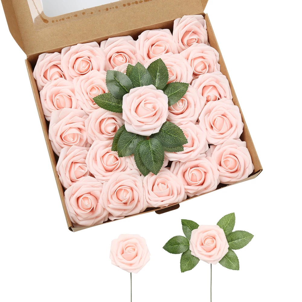

25 Heads 8CM Artificial PE Foam Rose Flowers Bride Bouquet Flower For Wedding Party Decorative Scrapbooking DIY Flower