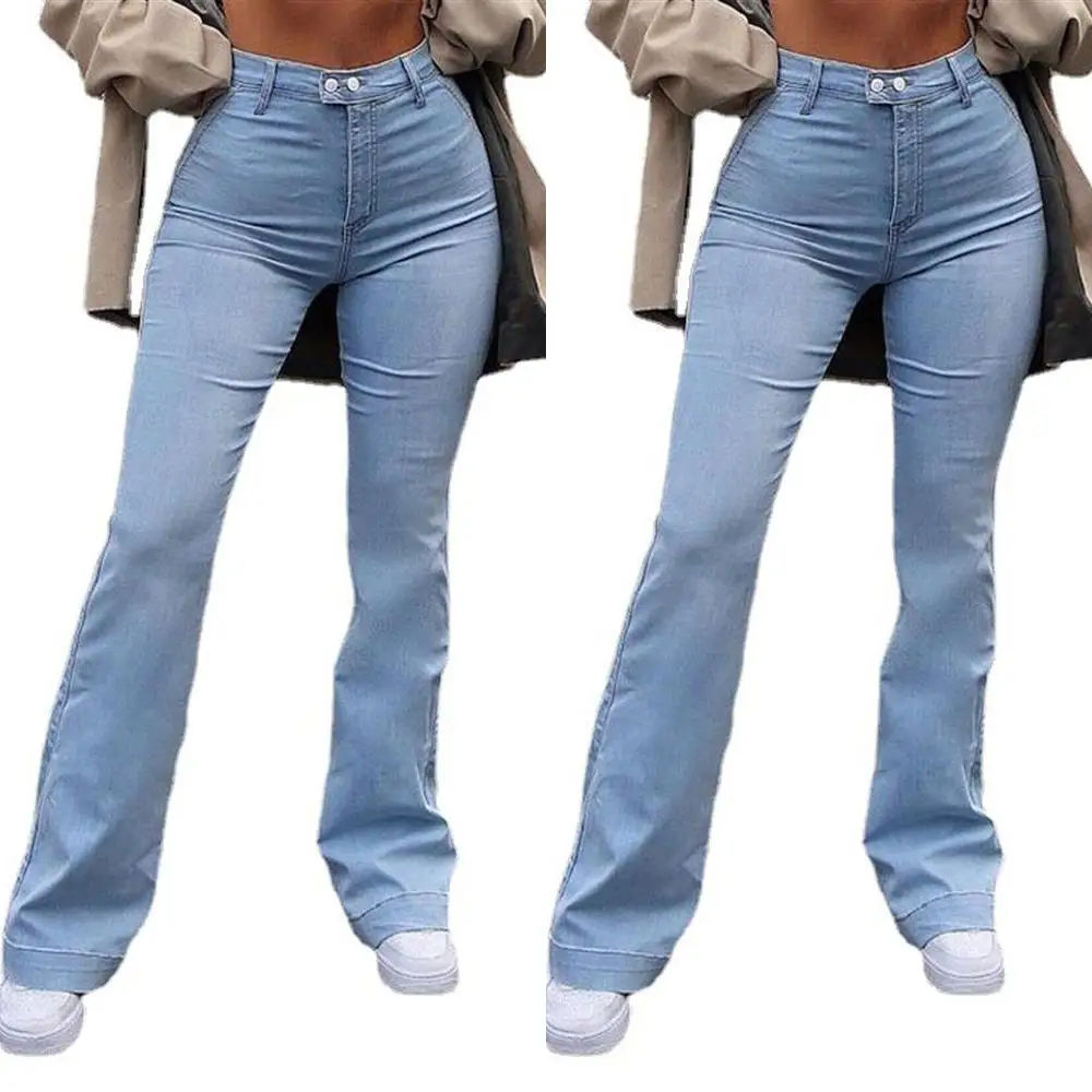 

Casual Boot Cut Leg Jeans Wide-Leg Slim Pants Ladies Wash Denim Stretch