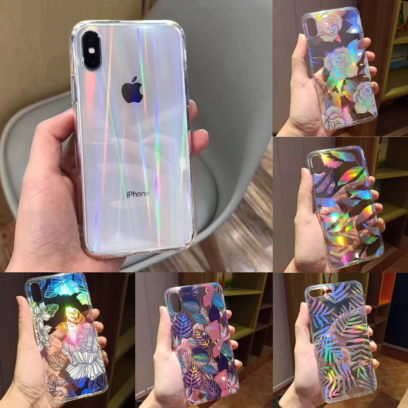 Модный градиентный Радужный лазерный чехол для iPhone 11 Pro XS Max Xr Прозрачный жесткий чехол Fundas для iPhone 8 7 6S Plus акриловый чехол