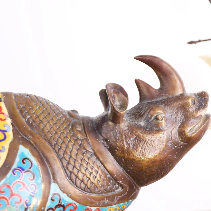 

LAOJUNLU Copper Rhino Decoration Cloisonne Rhinoceros Home Office Crafts Ornaments