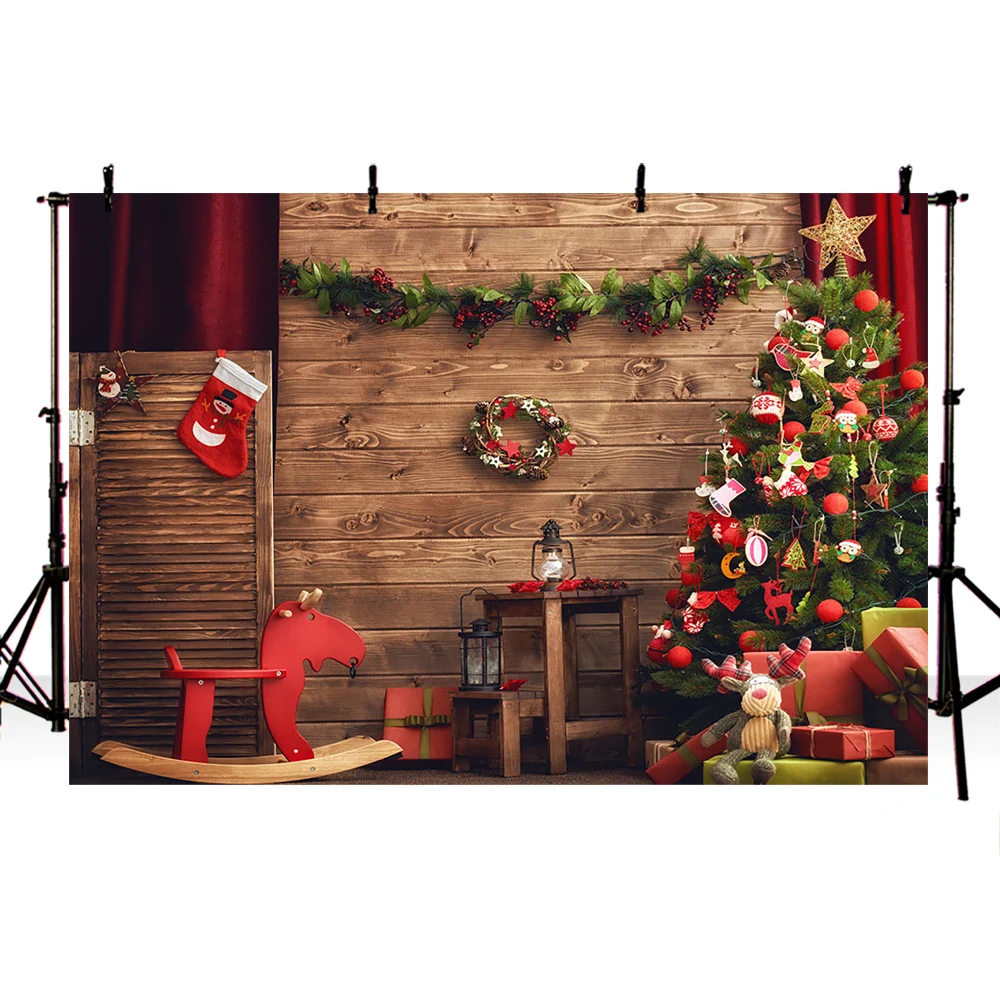 fondos navideños background for photography wood floor backdrop photo shoot studio Christmas Tree Photo booth | Электроника