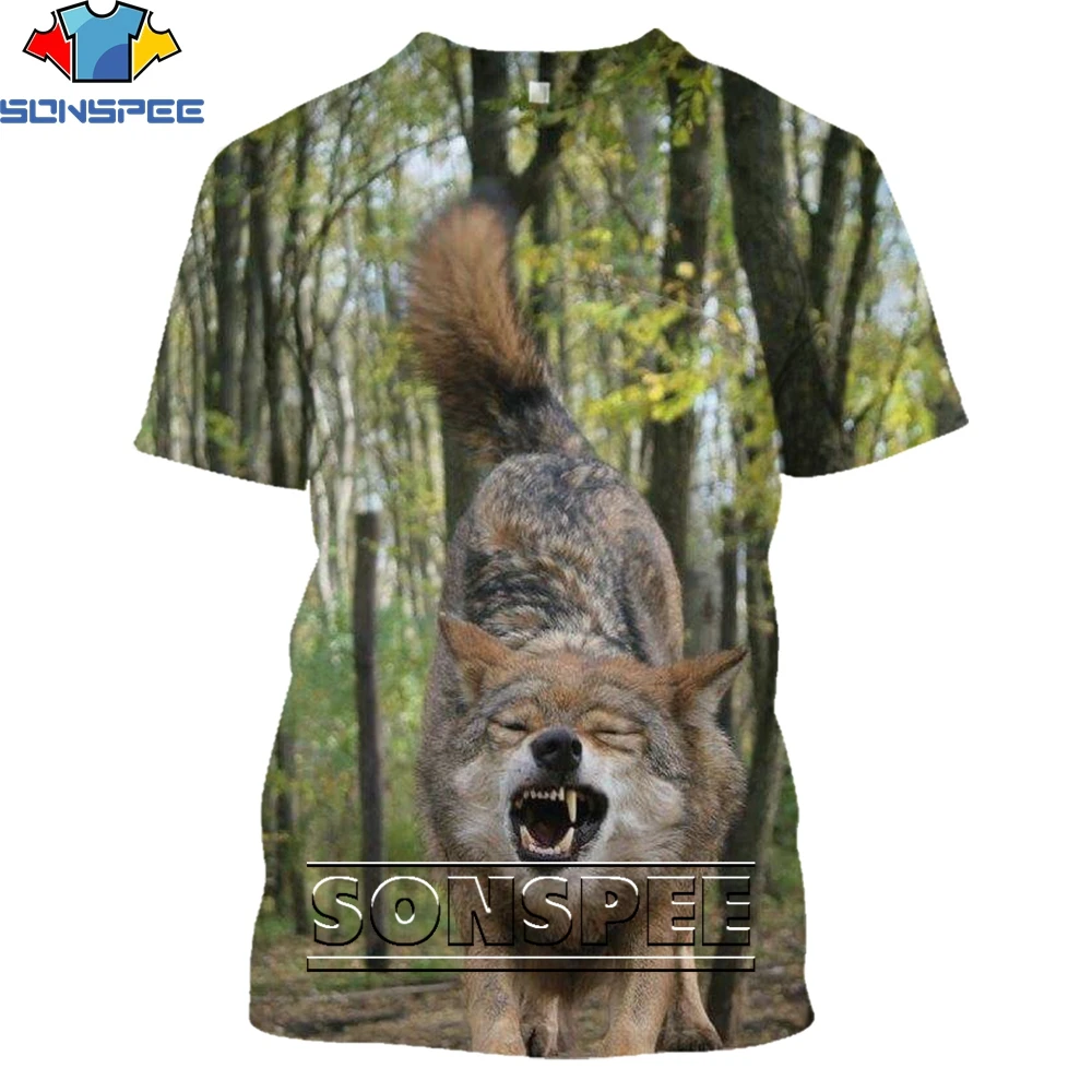 

SONSPEE Forest Wild Animal Wolf Cub 3D T-shirt Summer Casual Men's T-shirt Fashion Streetwear Ladies Turtleneck Short Sleeve Top