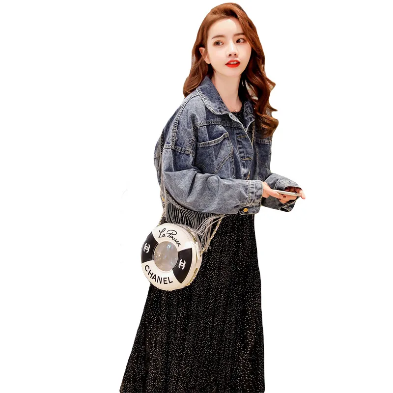 

Denim Jacket Women 2020 Autumn New Fashion Female Long Sleeve Single Breasted Tassel Solid Outerwear Denim Coats Jacket