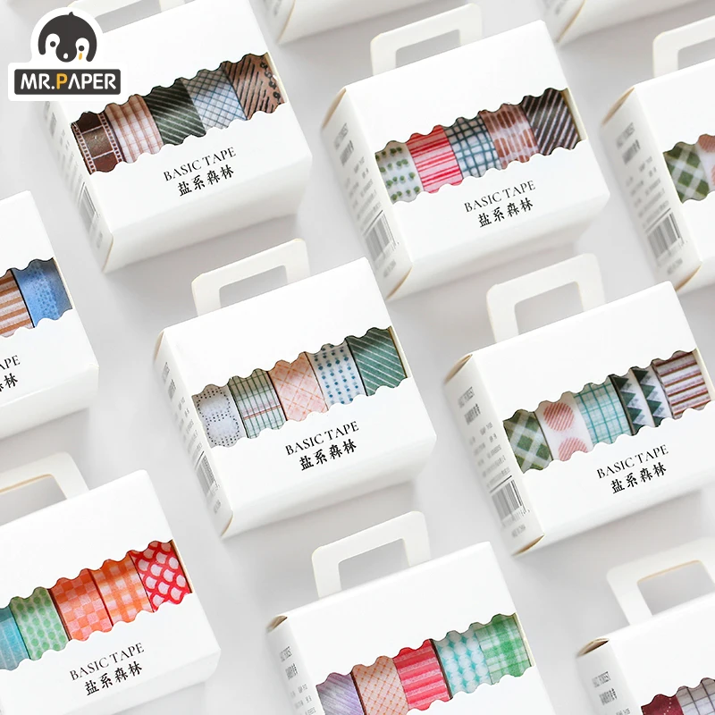 

Mr.Paper 5pcs/box 8 Design Salt Forest Series Spots Color Scrapbook Cut-off Rule Washi Tape Bullet Journaling Deco Masking Tapes