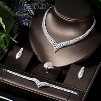 hibride luxury micro pave zircon jewelry set 4pcs women wedding jewelry set necklace bracelet earrings set for bridal n 871