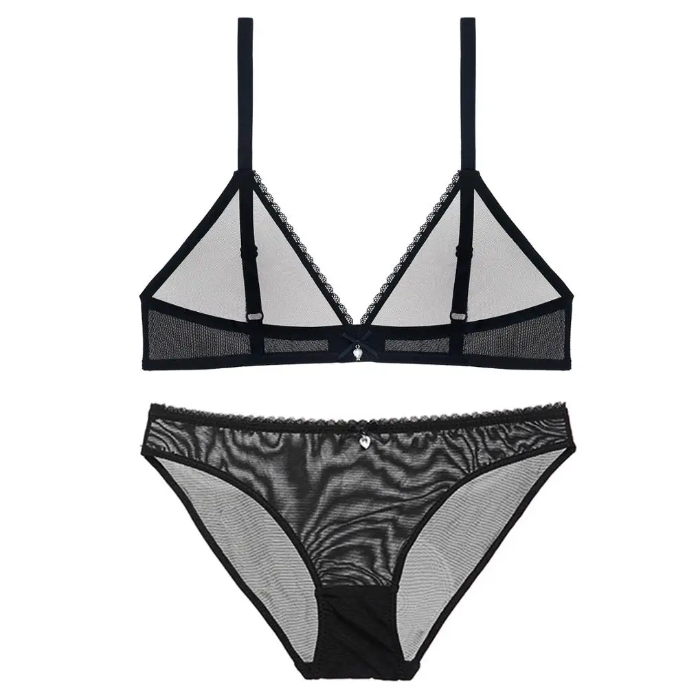 

Women Sexy See Through Wire free Bra Set Ladies Lingerie and Thong and panties Set 3Pcs/Lot