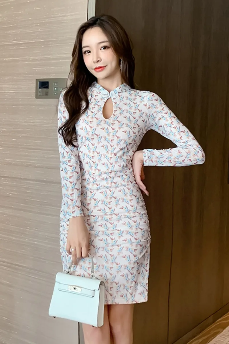 

COIGARSAM Cheongsam Patchwork Women dress New Lace Dresses 8808