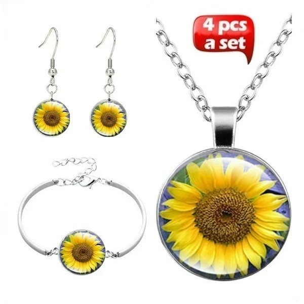 

Delysia King Women Sunflower Time Gemstone Necklace Trendy 4pcs Jwellery Sets