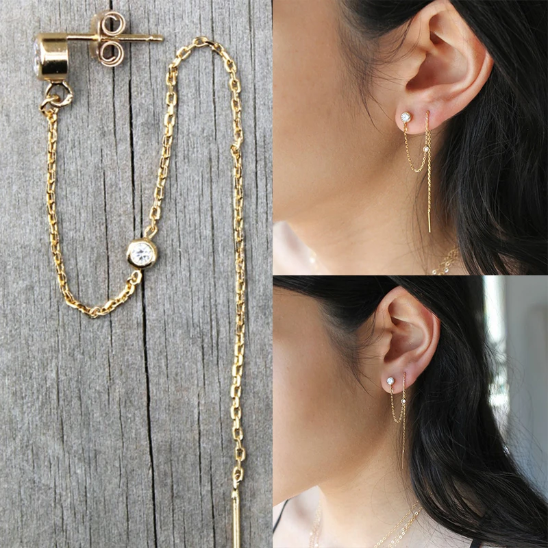 

GS 925 Sterling Silver European Gothic Punk Handcuff Stud Earrings Chain for Women Lovers' Engagement Anniversary Gift Jewelry