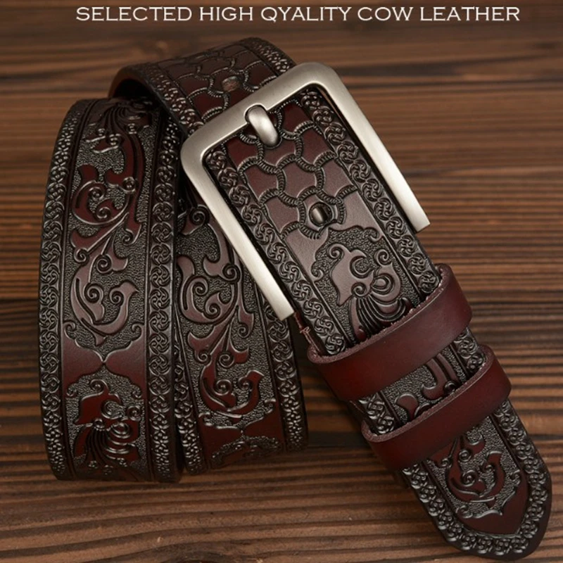 Ремень мужской из натуральной воловьей кожи модный винтажный Роскошный пояс с