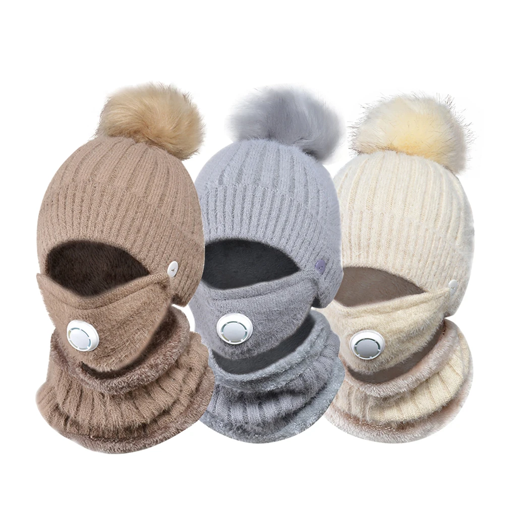 

Girl Women Cycling Winter Beanie Scarf Mouth Cover Set Daily Climbing Knitting Running Warm Outdoor Sports Ski Fleece Lined Hat