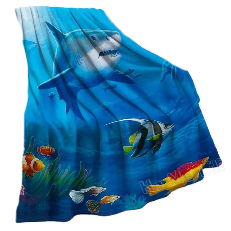 

Cartoon Shark Flannel Blanket By Ho Me Lili Underwater Fish Coral Print Soft Warm For Boy Kids Gift Travelling Camping