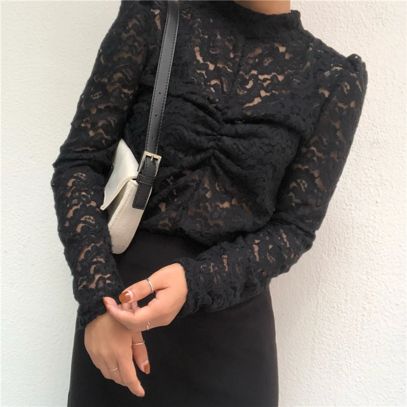 RealShe Женские топы и блузки с круглым вырезом длинным рукавом буфами однотонная