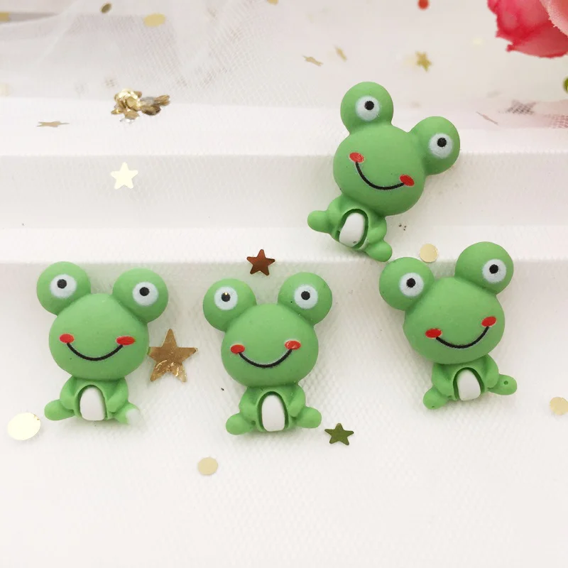 Ручная роспись смолы Kawaii красочные 3D зеленая лягушка с плоской задней камень