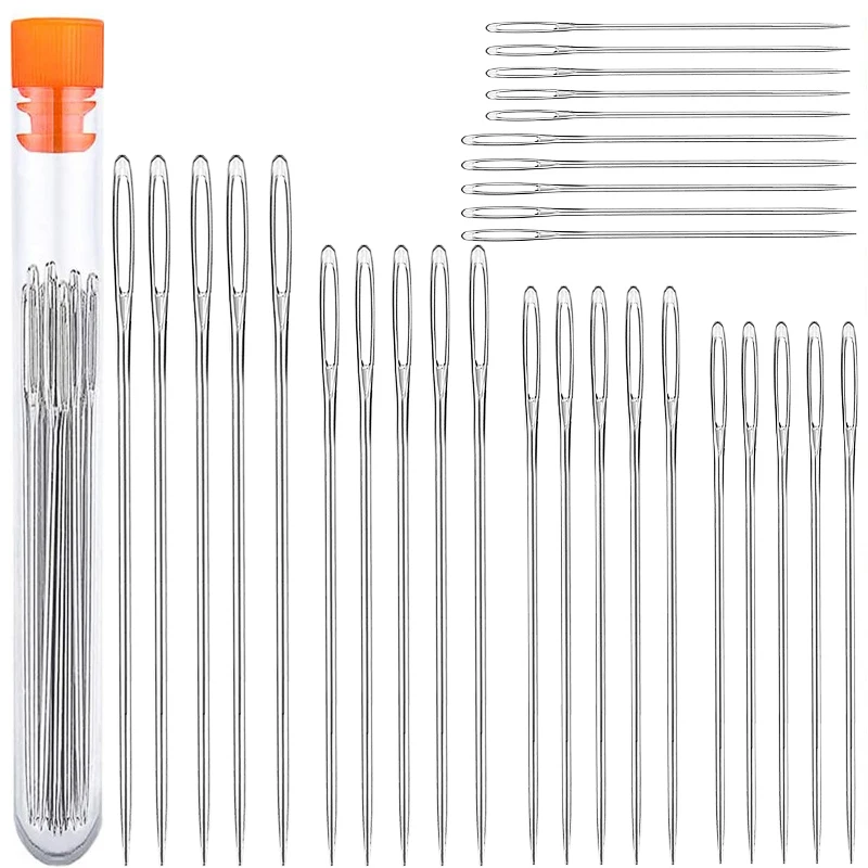 

LMDZ 30 PCS Stainless Steel Large Eye 6 Sizes Stitching Needles Home DIY Crafts Household Sewing Accessories With Storage Tube