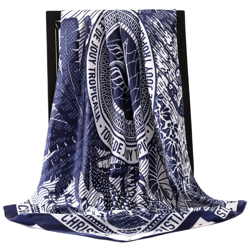 

Female Dustproof Square Kerchief Korean Popular Print Handkerchief Summer Luxury Silk Scarves Fashion 90X90CM Sunscreen Shawls