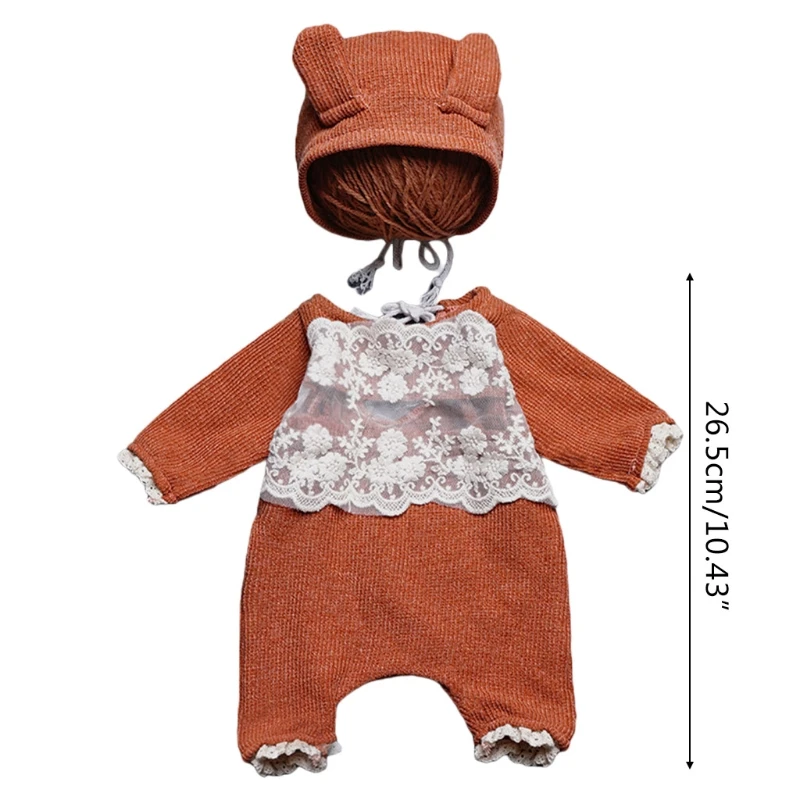 Mono de mameluco con orejas T5EC para beb&eacute;s, Kit de ropa para sesi&oacute;n de fotos, trajes, sombrero de beb&eacute;, conjunto de Mono para fotograf&iacute;a de reci&eacute;n nacido, 2 uds.-5