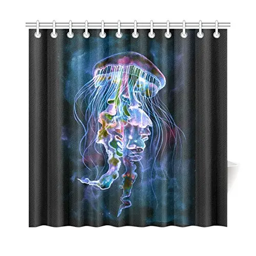 Подводная душевая занавеска с Медузой синяя черная Медуза Подводное искусство в