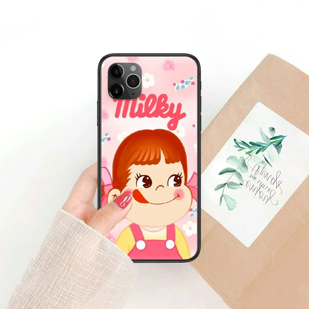 

Cartoon Fujiya Peko Girl Phone Case Cover Hull For iphone 5 5s se 2 6 6s 7 8 12 mini plus X XS XR 11 PRO MAX black silicone Etui