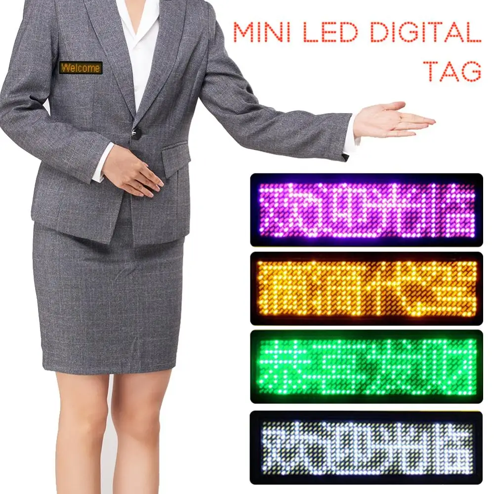 

Rechargeable Led Name Tag Digital Bluetooth-compatible APP Programmable Scrolling Message Tag Badge Sign Support All Languages