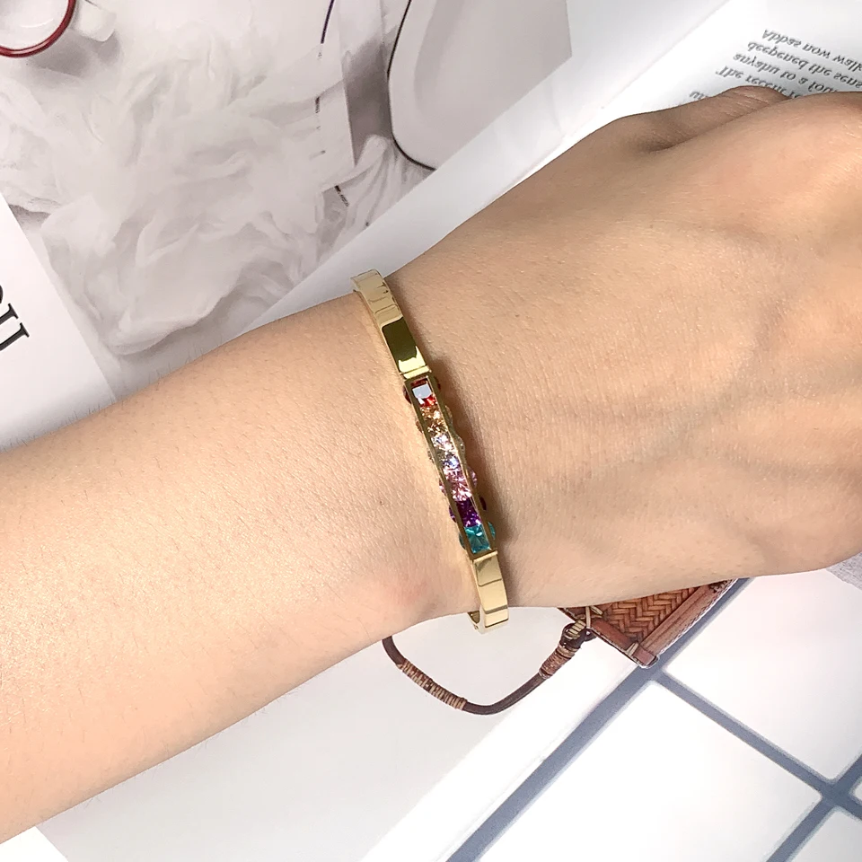 Новый дизайн модные браслеты и из нержавеющей стали с разноцветными кристаллами