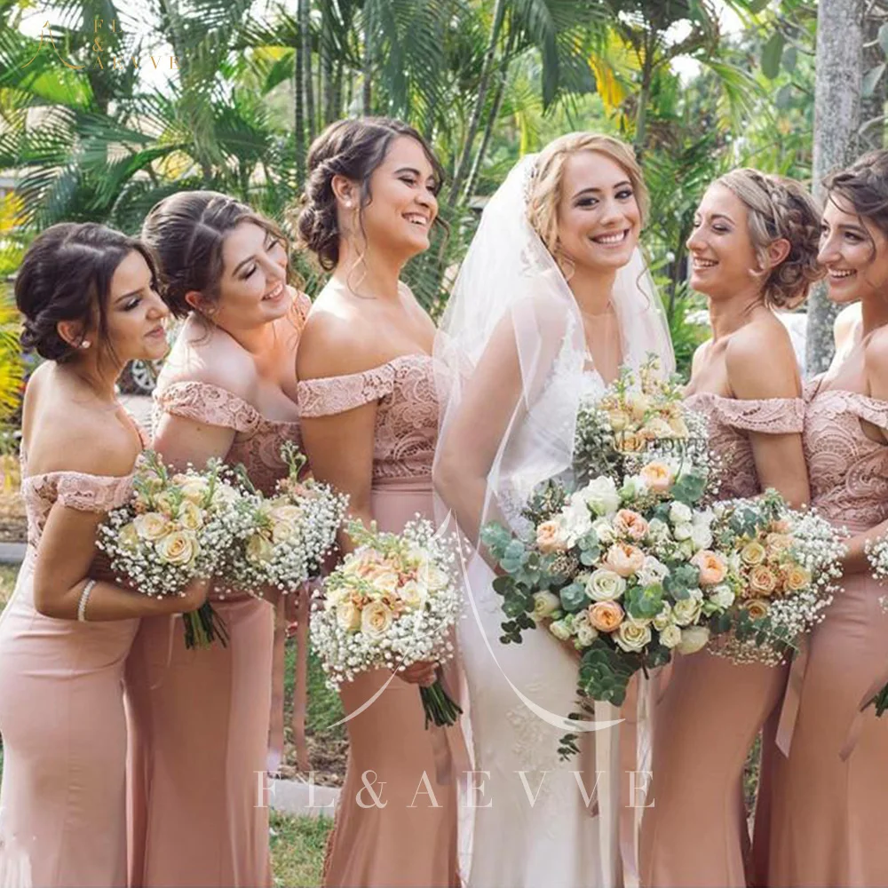 

Vintage Champagne Lace Mermaid Wedding Party Dresses Off the Shoulder Bridesmaid Dress Sweetheart Prom Gown Plus Size