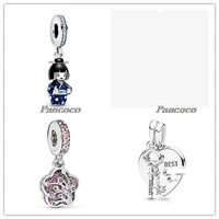 925 sterling silver bead pave peach blossom flower charm fit pandora women bracelet necklace diy jewelry