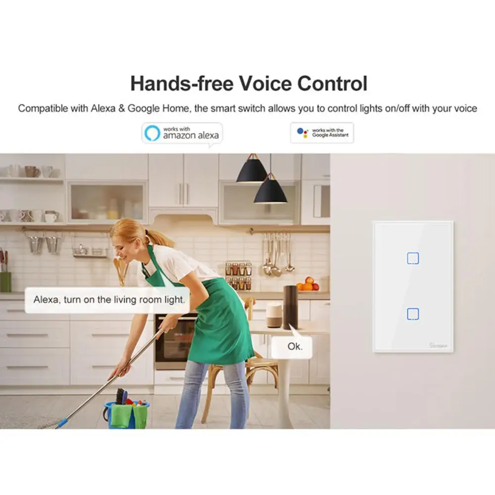 

SONOFF T2US TX Wifi Smart Wall Touch Light Switch With Border Smart Home 1/2/3 Gang 433 RF/Voice/APP Control Works With Alexa