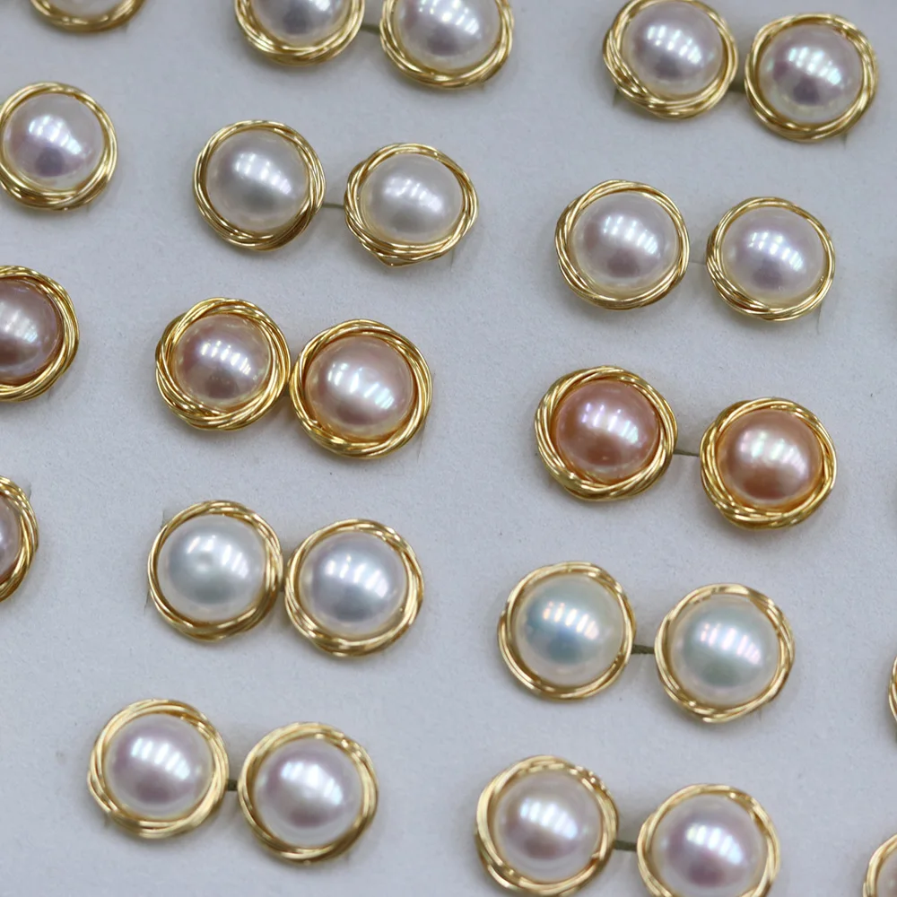 Лидер продаж 2020 натуральный пресноводный жемчуг круглые серьги обмотки