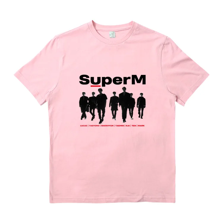 Популярная футболка с альбомом Kpop SuperM Повседневная унисекс круглым вырезом топы