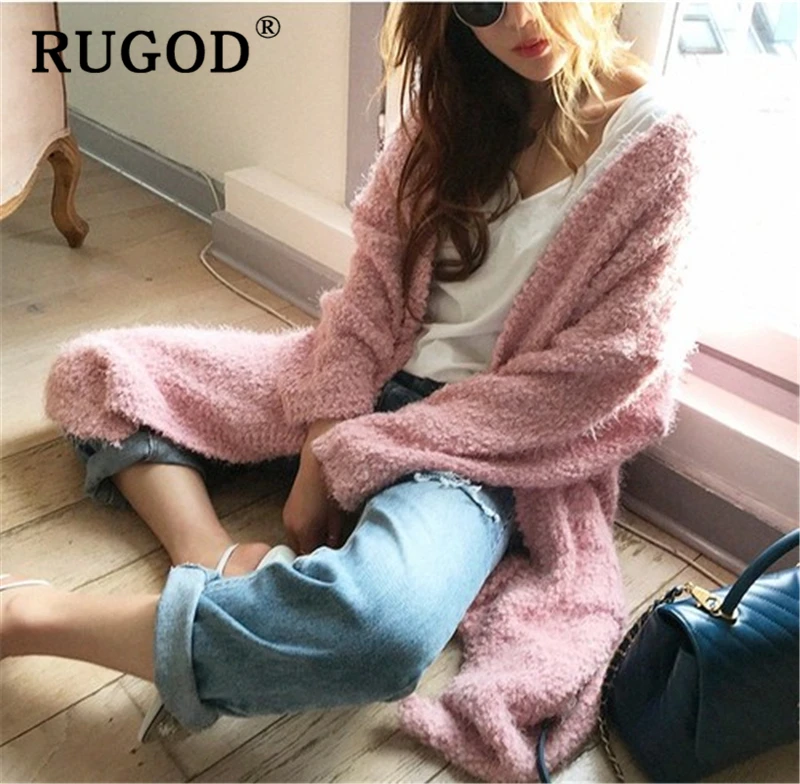RUGOD элегантный бархатный женский кардиган корейский шик Одноцветный с разрезом