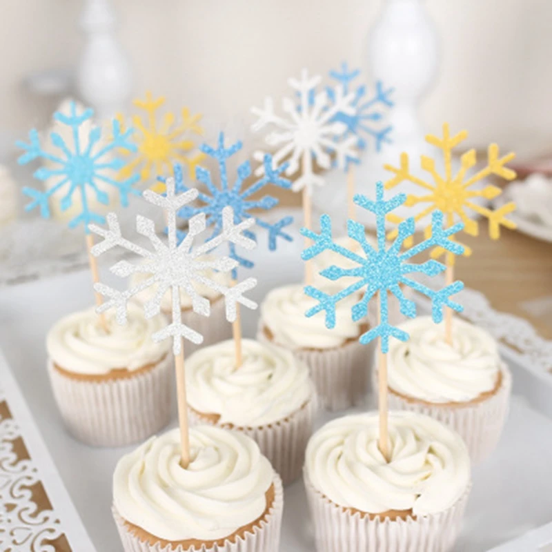 10 Piece Baking Cake Topper Happy Birthday Decoration Card Winter Snowflake Toothpick Party Cupcake Decorations supplies | Дом и сад