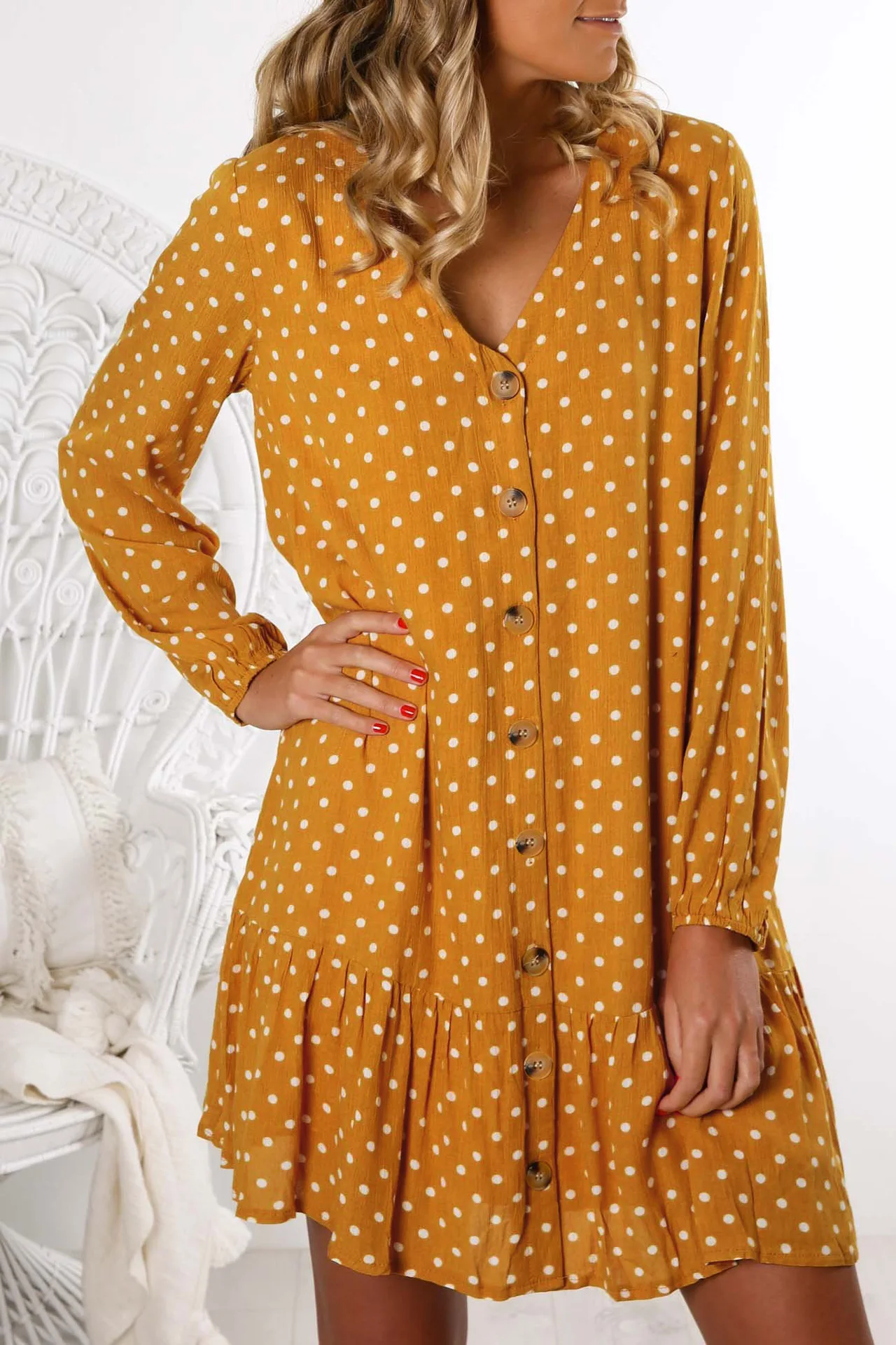 Леди Мода Платье Wave Point Осенне зимняя Дамская обувь с v образной горловиной и