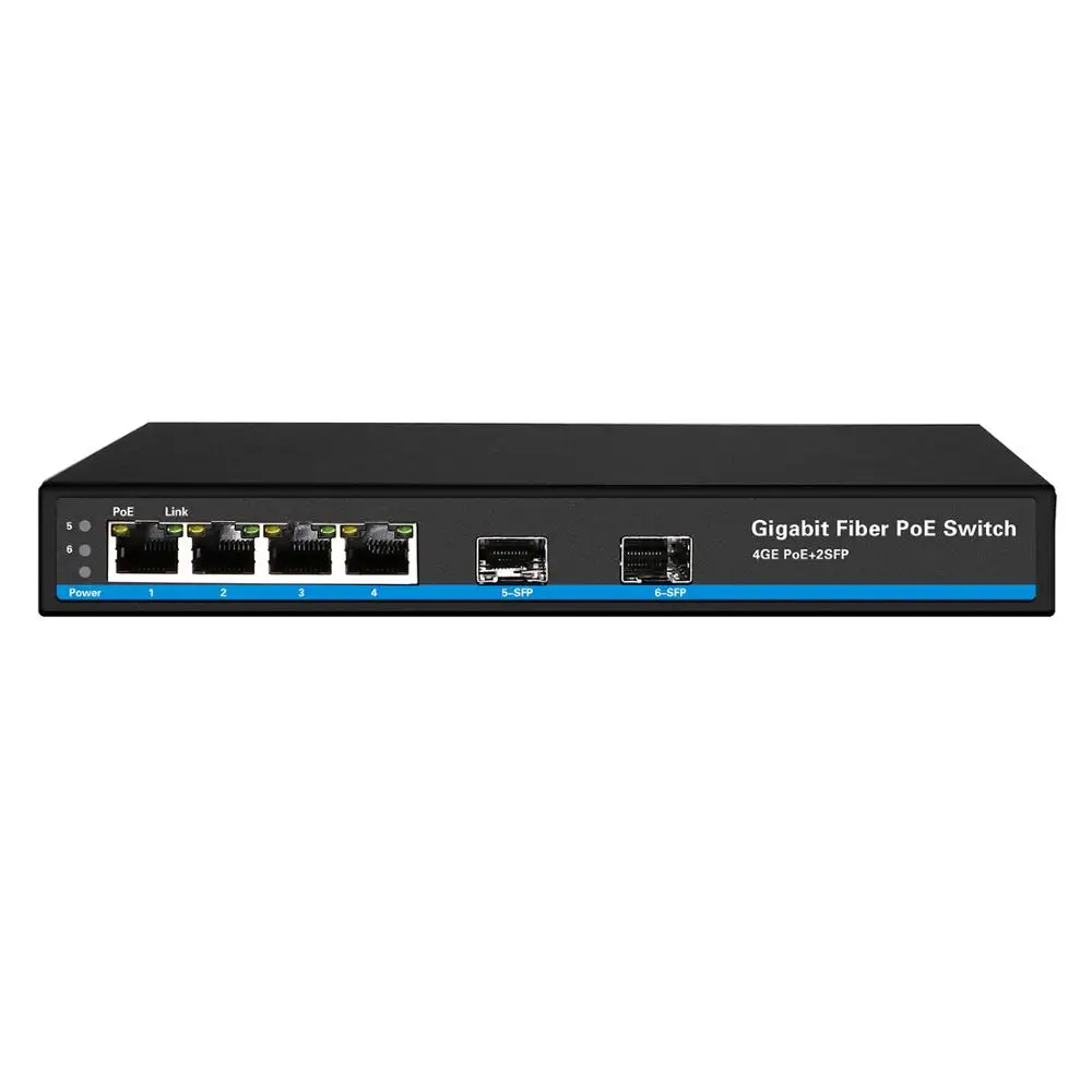 CE/FCC Сертифицированный 4 порта POE коммутатор с 2 портами giga Оптическое волокно SFP